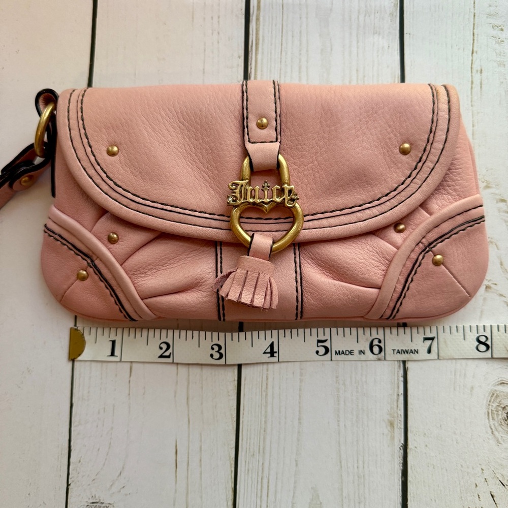 Juicy Couture | Vintage Y2K Pink Leather Wristlet, Gold Accents - Picture 8 of 13